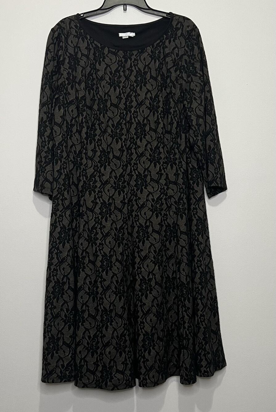 London Times Women's Size 20W Black Lace Floral Dress 3/4 Sleeve Whimsigoth